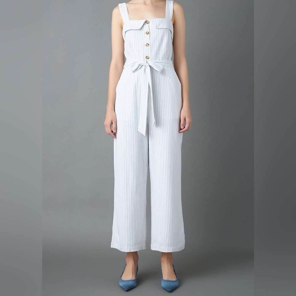 NWT English Factory Striped Linen Button-Front Jumpsuit